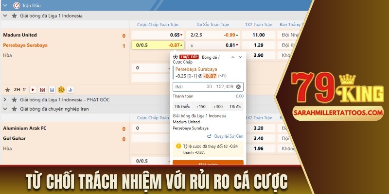 Nhà cái từ chối trách nhiệm với rủi ro cá cược