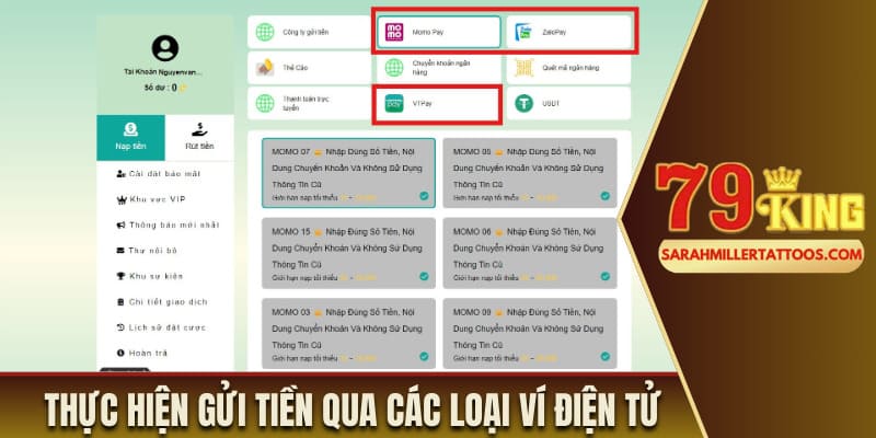 Thực hiện gửi tiền qua các loại ví điện tử